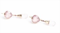 Lot 1947 - PAIR OF ROSE QUARTZ DROP EARRINGS each with a...