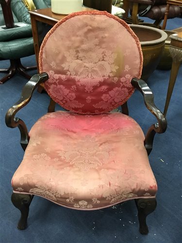 Lot 83 - AN EARLY VICTORIAN SILK UPHOLSTERED ARM CHAIR