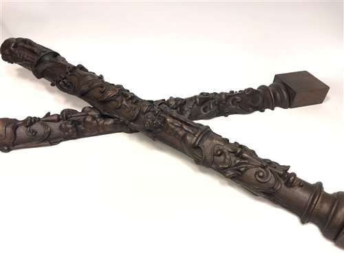Lot 1658 - A PAIR OF VICTORIAN CARVED OAK PILASTERS