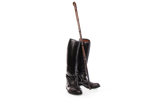 Lot 1660 - A PAIR OF WWI RIDING BOOTS AND A SWAGGER SWORD CANE
