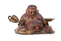 Lot 1118 - A GILDED AND PAINTED BRONZE BUDDHA