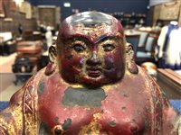 Lot 1118 - A GILDED AND PAINTED BRONZE BUDDHA