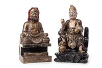 Lot 1136 - A LOT OF TWO CHINESE GILDED AND LACQUERED WOOD FIGURES