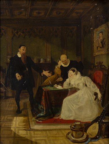 Lot 480 - INTERIOR GENRE SCENE, AN OIL ON PANEL