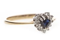 Lot 64 - A HEART SHAPED BLUE GEM AND DIAMOND CLUSTER RING
