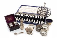 Lot 810 - A SET OF ART DECO SILVER TEASPOONS WITH OTHER ITEMS
