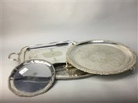 Lot 142 - A LOT OF TWO SILVER PLATED TRAYS AND A SILVER PLATED SALVER
