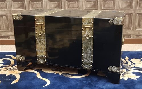 Lot 1104 - A CHINESE BRASS BOUND CHEST