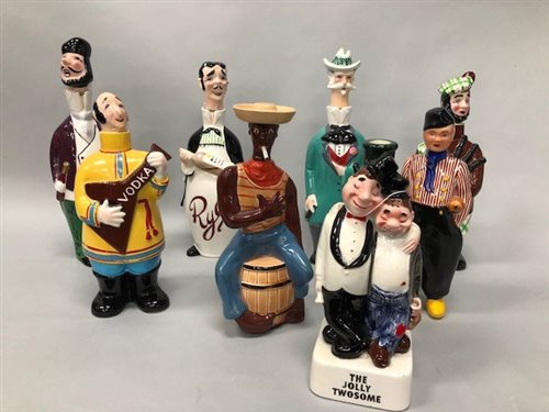 Lot 106 - LOT OF EIGHT NOVELTY FIGURAL SPIRIT DECANTERS