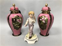 Lot 109 - A PAIR OF NORITAKE URNS WITH A GOEBBEL FIGURE