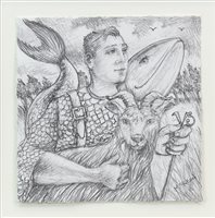 Lot 468 - PENCIL SKETCH OF MAN WITH GOAT AND WHALE, BY GRAHAM MCKEAN