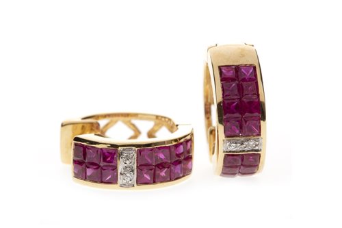Lot 66 - A PAIR OF RUBY AND DIAMOND EARRINGS