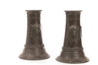 Lot 1816 - A VICTORIAN CAST METAL COMPORT AND A PAIR OF VASES