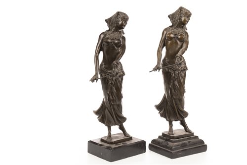 Lot 1819 - A LOT OF TWO BRONZE FIGURES OF SEMI-CLAD FEMALE DANCERS