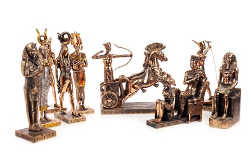 Lot 1821 - AN EGYPTIAN CHARIOTEER FIGURE GROUP AND OTHER FIGURES