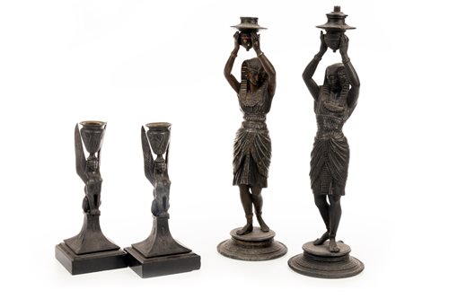 Lot 1823 - A LOT OF TWO PAIRS OF CANDLESTICKS