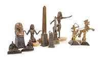 Lot 1837 - AN ART DECO BRONZE INCENSE BURNER, SPHINX AND OTHER FIGURES