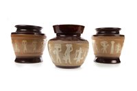Lot 1875 - A LOT OF THREE DOULTON ‘EGYPTIAN REVIVAL’ TOBACCO JARS