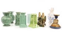 Lot 1882 - A PAIR OF PARIAN EWERS, FOUR VASES AND OTHERS
