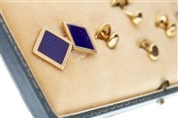Lot 36 - A CASED SET OF BLUE ENAMELLED CUFFLINKS AND STUDS