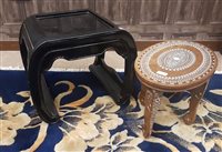 Lot 365 - A CHINESE EBONISED TABLE AND AN INDIAN BONE TABLE