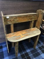 Lot 212 - AN INDIVIDUAL PINE PEW WITH TWO CHAIRS