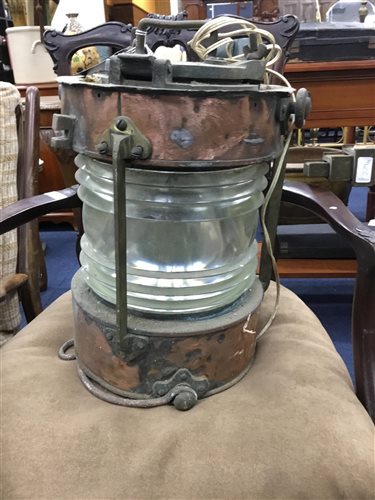 Lot 142 - A COPPER AND BRASS MASTHEAD LAMP