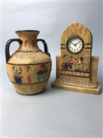Lot 298 - A PAIR OF EGYPTIAN WARE TWIN HANDLED VASES ALONG WITH OTHERS