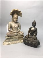 Lot 304 - A CARVED HARDSTONE FIGURE OF A BUDDHA ALONG WITH OTHER ASIAN ITEMS