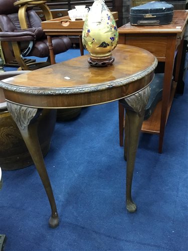 Lot 348 - A D-SHAPED HALL TABLE ALONG WITH A SIDE TABLE