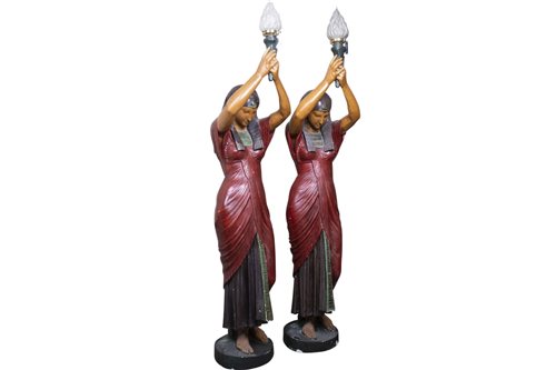 Lot 1957 - A PAIR OF NEAR LIFE SIZE FIGURAL LAMPS