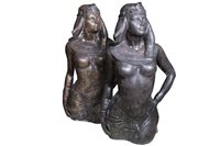 Lot 1973 - A PAIR OF PAINTED CEMENT FIGURES OF MAIDENS