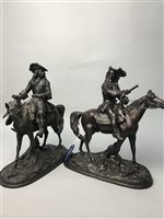 Lot 369 - A LOT OF TWO BRONZED FIGURES OF MEN AND HORSEBACK