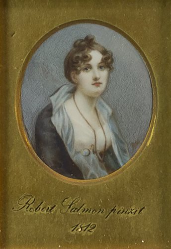 Lot 496 - A FINE PORTRAIT MINIATURE IN WATERCOLOUR AND GUM ARABIC ON IVORY, BY ROBERT SALMON