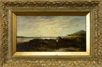 Lot 430 - SHORE SCENE WITH A SHRIMP FISHERMAN, AN OIL BY SAMUEL BOUGH