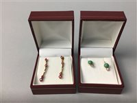 Lot 453 - A PAIR OF GOLD, RUBY AND DIAMOND EARRINGS AND ANOTHER PAIR OF EARRINGS