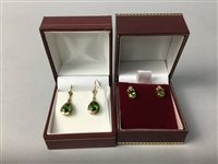 Lot 456 - A PAIR OF GOLD PERIDOT AND DIAMOND EARRINGS AND ANOTHER PAIR OF EARRINGS