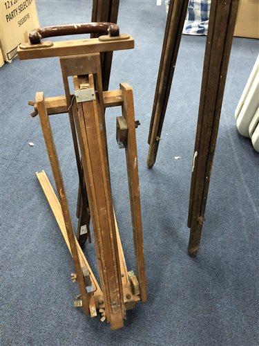 Lot 54 - A LOT OF TWO WOODEN EASELS AND VARIOUS TOOLS