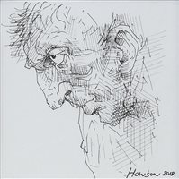 Lot 20 - PORTRAIT OF A MAN, AN INK SKETCH BY PETER HOWSON