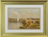Lot 533 - A PAIR OF TRANQUIL SCENES BY A RIVER, A PAIR OF WATERCOLOURS BY LOUIS BURLEIGH BRUHL