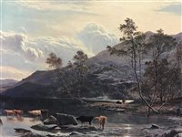 Lot 134 - A SCOTTISH LANDSCAPE WITH CATTLE AFTER SIDNEY RICHARD PERCY (BRITISH 1822 - 1886)