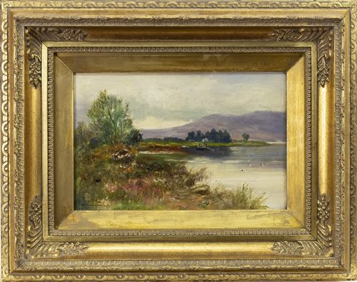 Lot 484 - FISHING ON LOCH LEVEN, AN OIL ON CANVAS BY JOHN D TAYLOR