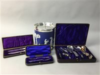 Lot 167 - A LOT OF SILVER AND OTHER CUTLERY WITH A WEDGWOOD BISCUIT BARREL