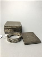 Lot 208 - A GEORGE V SILVER CIGARETTE BOX ALONG WITH OTHER SILVER ITEMS
