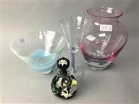 Lot 318 - A LOT OF TWO GLASS VASES, A PERFUME BOTTLE AND A DRINKING GLASS
