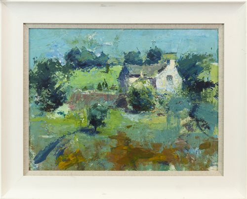 Lot 59 - SUMMER COTTAGE, AN OIL ON BOARD BY ANDREW HOOD