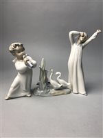 Lot 339 - A NAO FIGURE OF A BOY, A LLADRO CHERUB AND A FIGURE OF GEESE
