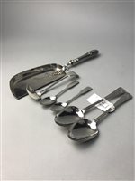 Lot 347 - A LOT OF FOUR SILVER SPOONS, A CRUMB TRAY AND A LADLE