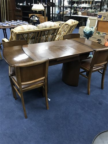 Lot 159 - DRAW LEAF MAHOGANY DINING TABLE AND FOUR CHAIRS together with three Bentwood chairs