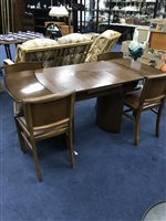 Lot 159 - DRAW LEAF MAHOGANY DINING TABLE AND FOUR CHAIRS together with three Bentwood chairs